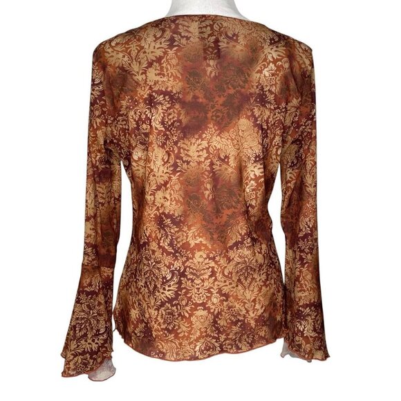 Route 66 Blouse Size Large Bell Sleeves V-Neck Side Slit Semi Sheer Lightweight - Picture 6 of 9